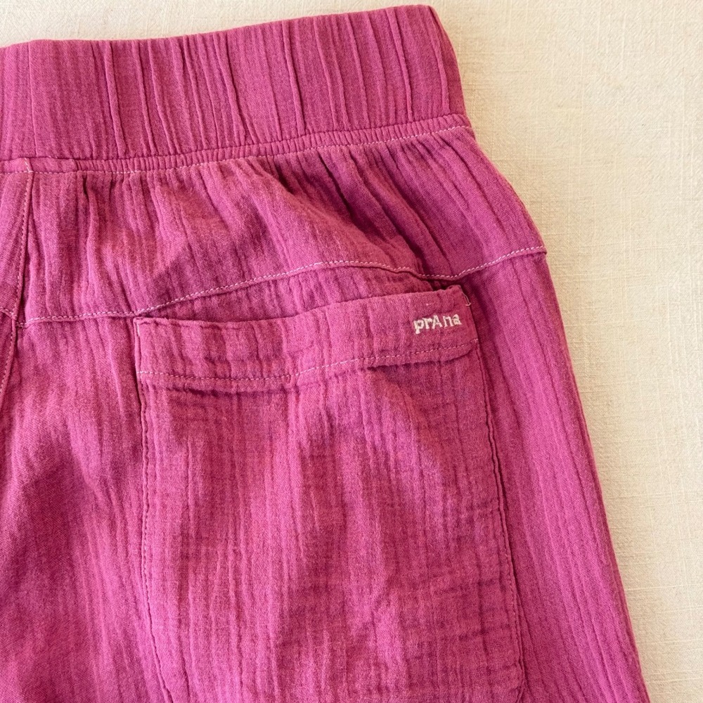 prAna Hideaways Pants M Berry Pink Cotton Gauze Lagenlook Barrel Boho Coastal - Picture 9 of 14
